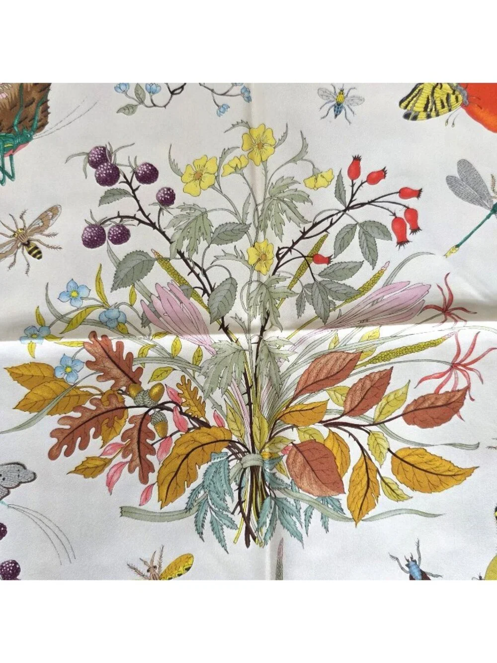 Gucci V. Accornero Silk Snake Fly Frog Floral Print Hand Rolled Scarf 34
